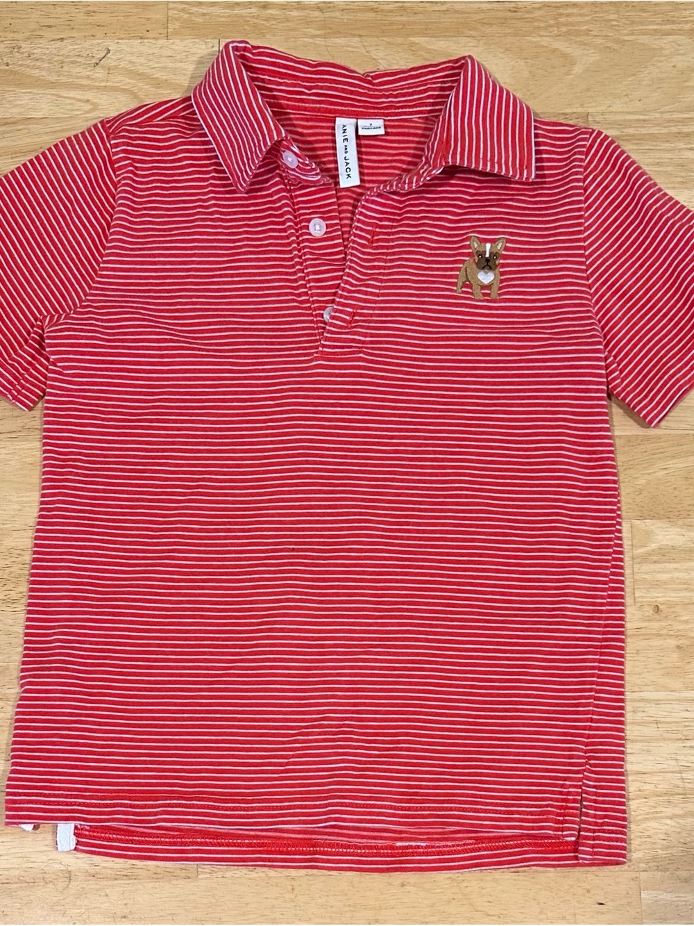 Janie and Jack Red & White Striped Polo with Embroidered Dog